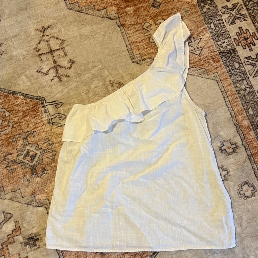 Old Navy White Ruffle One Shoulder Blouse